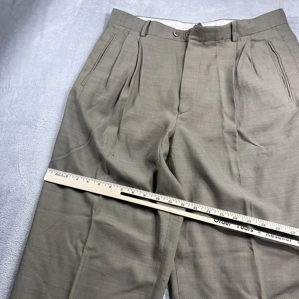 Zanella Dress Pants Duncan Mens Size 35 Brown Pleated 100% Wool Cuff Hem Italy